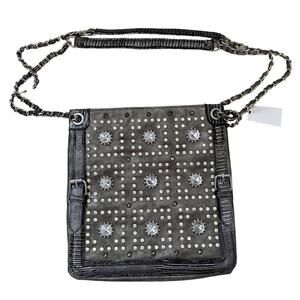 Unbranded Gray Faux Leather Rhinestone Bling Dual Chain Handle Shoulder Bag